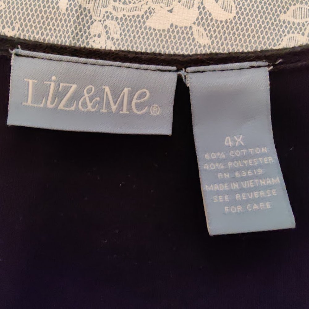 Liz & Me Short Sleeve Black Top, Stretch Knit, Sequins Beads, Sz 4X, *Like New* - Picture 4 of 9